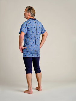 Dessin heren hansop 1055, dessin 205 donker blauw / licht blauw met gestreepte blokken