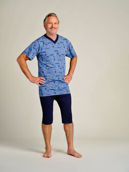 Dessin heren hansop 1055, dessin 205 donker blauw / licht blauw met gestreepte blokken