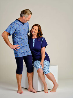 Dessin heren hansop 1055, dessin 205 donker blauw / licht blauw met gestreepte blokken